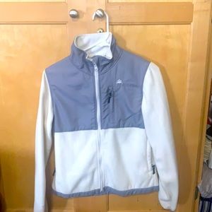 White and grey fleece zip front top